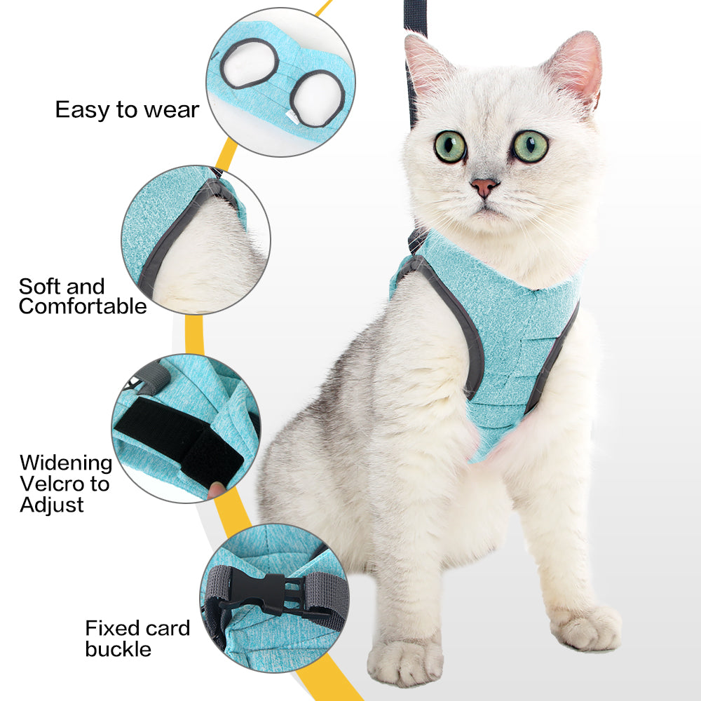 Cat Harness Leash Straps Soft and Comfortable Cat Walking Jacket with Running Cushioning and Escape Proof for Puppies with Cationic Fabric