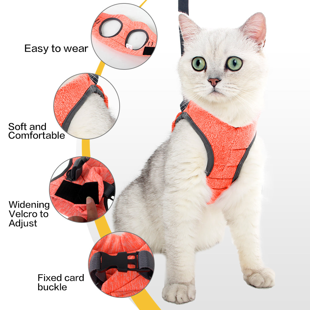 Cat Harness Leash Straps Soft and Comfortable Cat Walking Jacket with Running Cushioning and Escape Proof for Puppies with Cationic Fabric