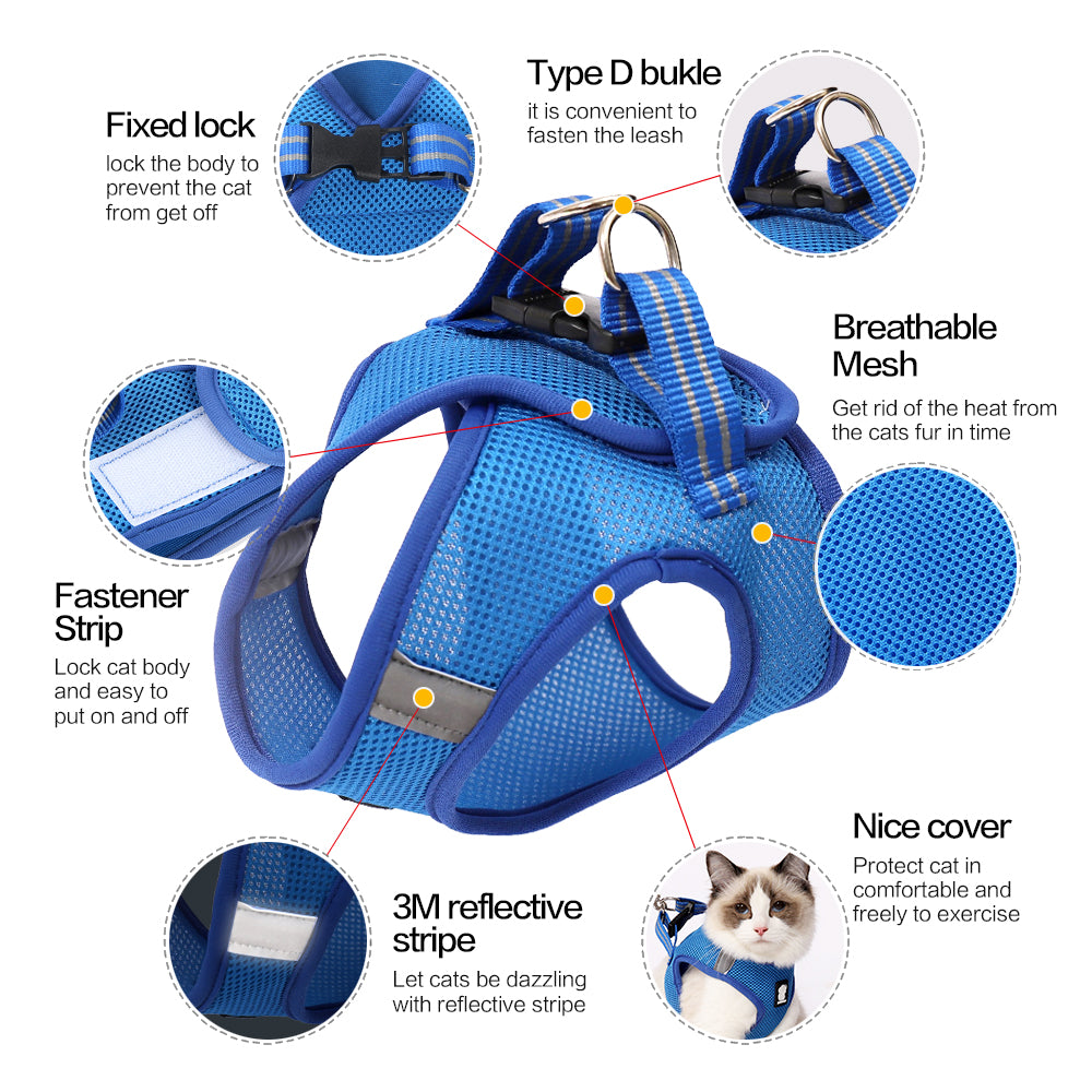 Cat Harness and Leash - Ultra Light Escape Proof Kitten Collar Cat Walking Jacket with Running Cushioning Soft and Comfortable Suitable for Puppies Rabbits